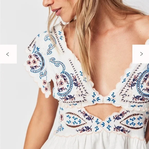 NEW FREE PEOPLE rambling roads mini dress in blanc de blanc NWOT SZ M